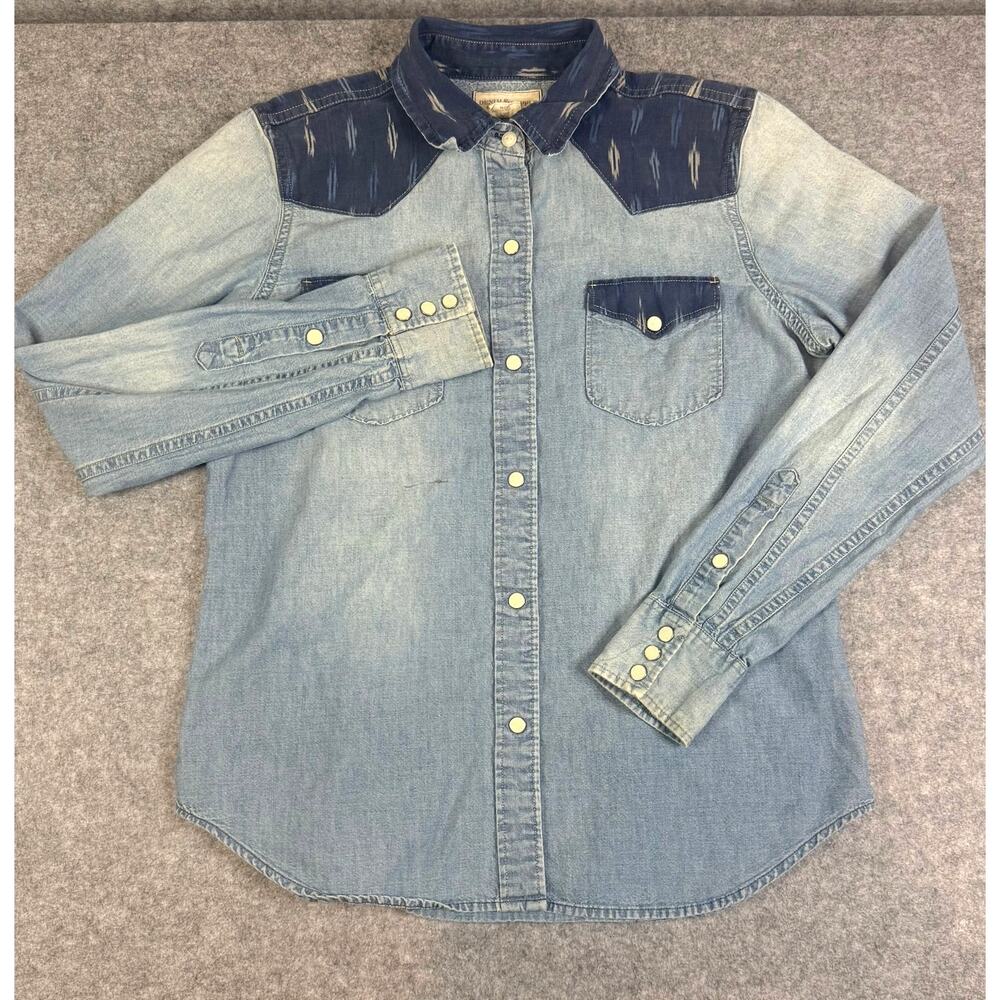 Denim & Supply Ralph Lauren Western Denim Shirt Women Med Chambray Pearl Snap